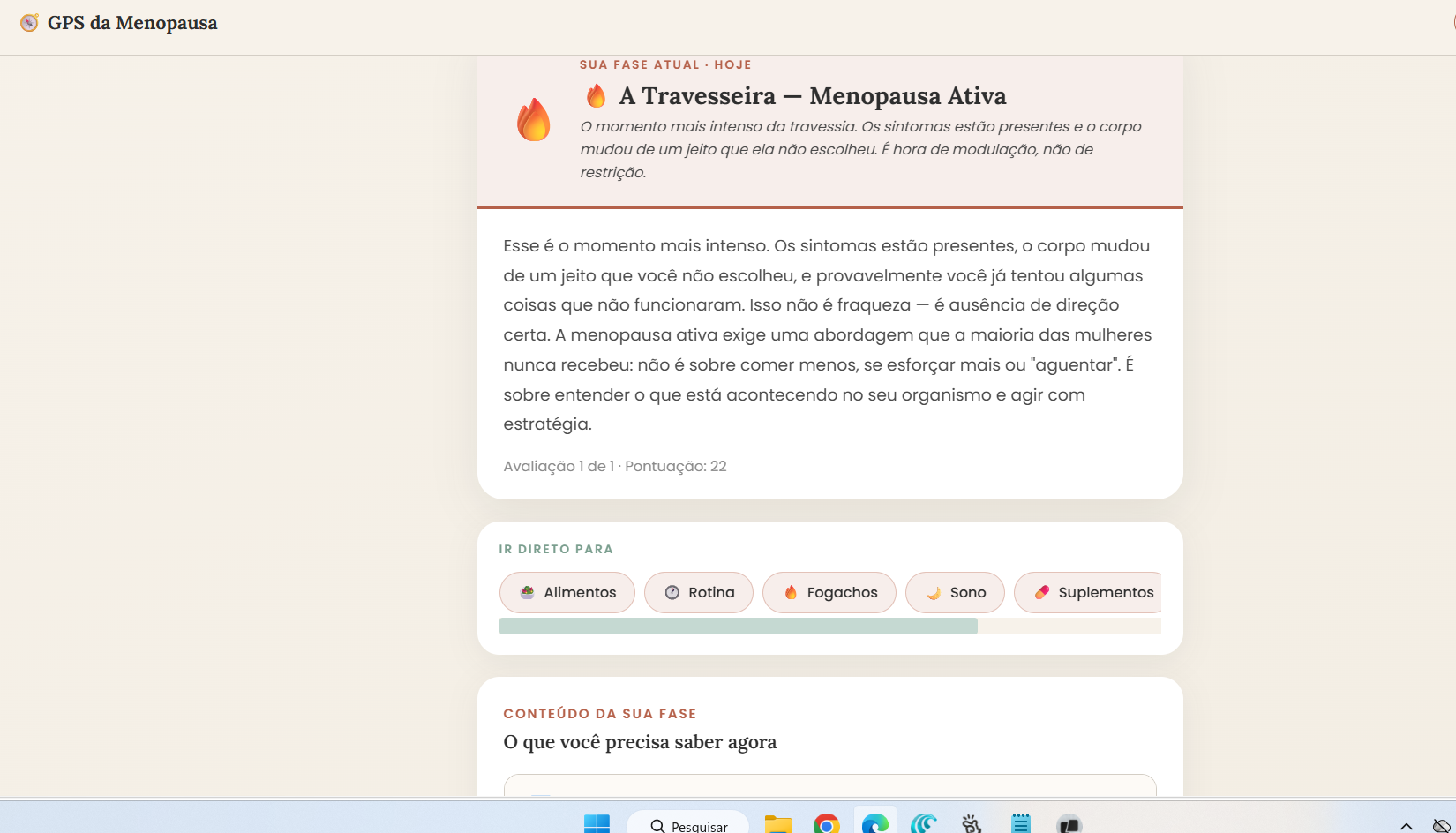 Dashboard do GPS da Menopausa — exemplo de painel personalizado